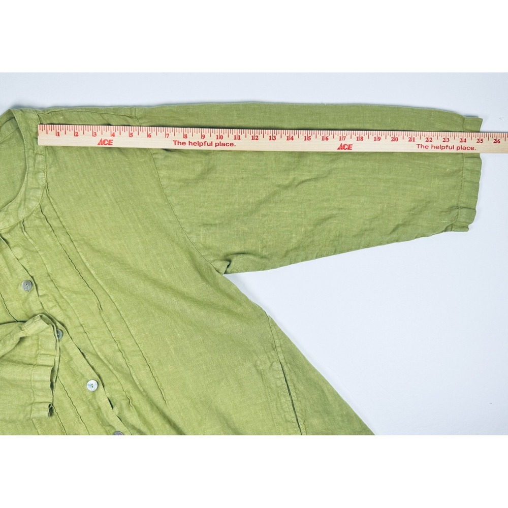 Mosaic Linen Tunic Top Womens Large Green Lagenlook Boho Asymmetrical Minimalist - Picture 11 of 11
